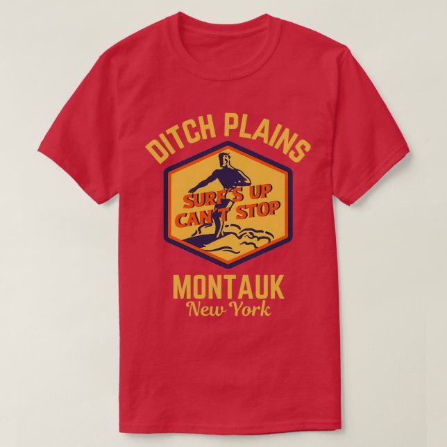 Camiseta Retro Surf Ditch Plains Montauk New York Gold Text (Diseño del anverso)