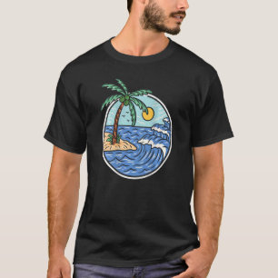 Camiseta Retro Surf Palm Tree Beach Big Wave Vintage Surfer