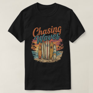 Camiseta Retro Surf Playa Tabla de Surf Persiguiendo Olas T