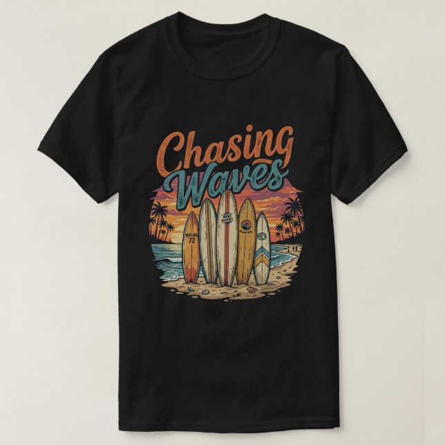 Camiseta Retro Surf Playa Tabla de Surf Persiguiendo Olas T (Diseño del anverso)