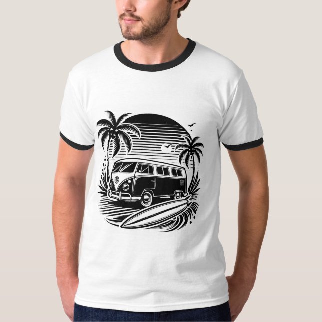 Camiseta Retro Surf Van & Palm Trees Design T-Shir (Anverso)