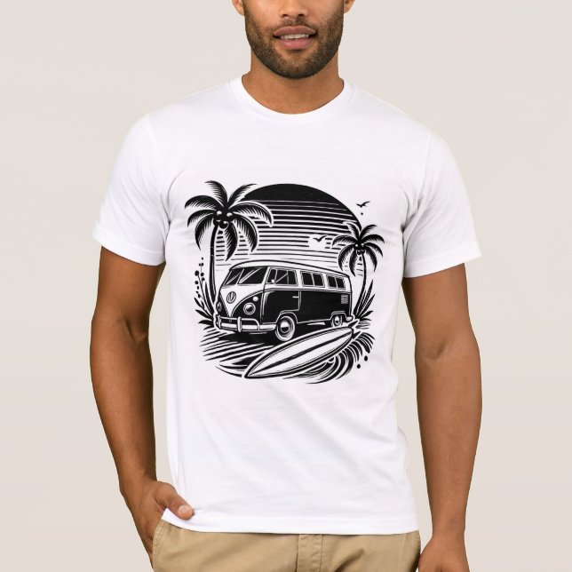 Camiseta Retro Surf Van & Palm Trees Design T-Shir (Anverso)