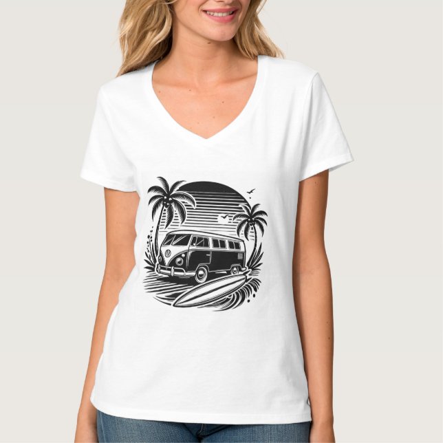 Camiseta Retro Surf Van & Palm Trees Design T-Shir (Anverso)