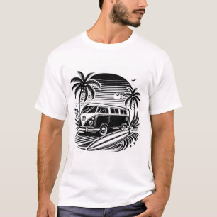 Camiseta Retro Surf Van & Palm Trees Design T-Shir