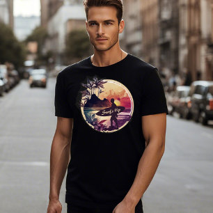 Camiseta Retro Surfer Sunset Beach Hombre