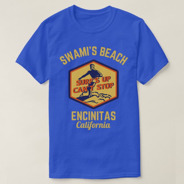 Camiseta Retro Swamis Beach Encinitas California Gold Texto (Diseño del anverso)