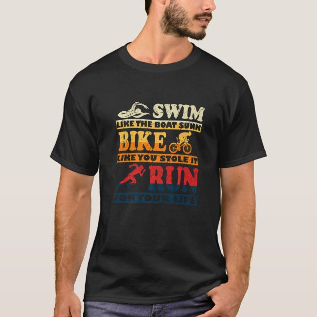 Camiseta Retro Swim Bike Run Triathlon Athletic Sport Men W (Anverso)