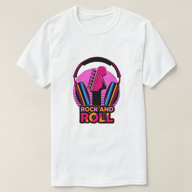 Camiseta Retro Synthwave Rock and Roll Guitar (Diseño del anverso)