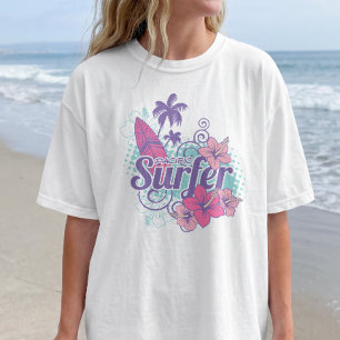 Camiseta Retro Tabla de Surf Hibisco Playa Aloha