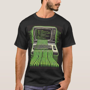 Camiseta "Retro Tech Flow" - Computadora de época y arte de