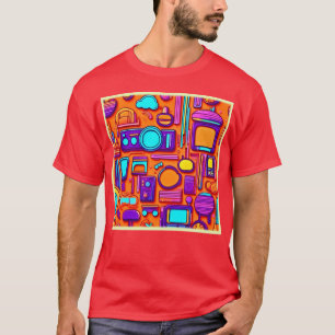 Camiseta Retro Tech Pop: Collage nostálgico de gadgets