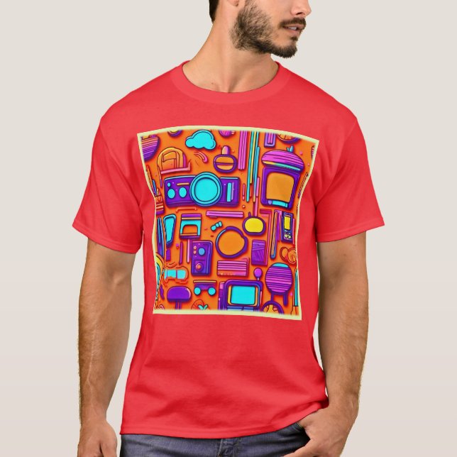 Camiseta Retro Tech Pop: Collage nostálgico de gadgets (Anverso)