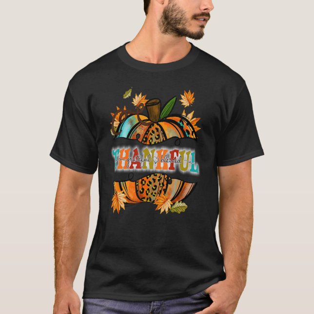 Camiseta Retro Thankful Grateful Blessed Pumpkin Fall (Anverso)