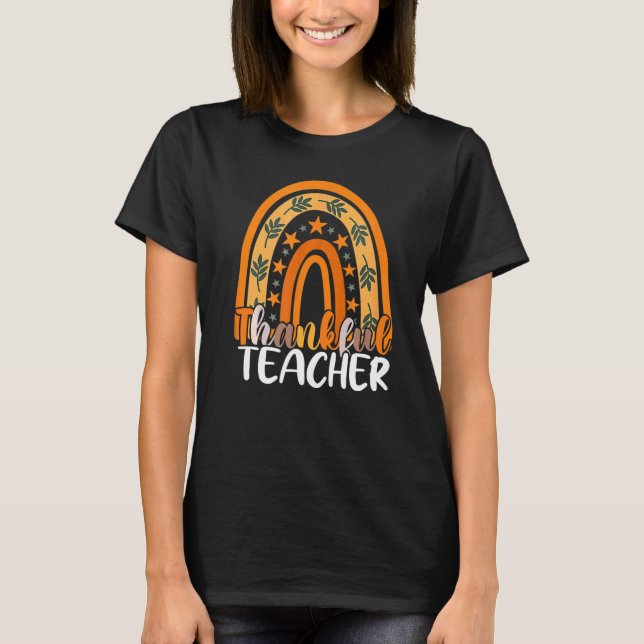 Camiseta Retro Thanksgiving Teacher Thankful Teacher Rainbo (Anverso)