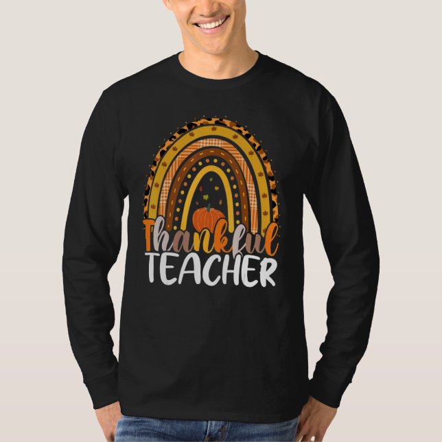 Camiseta Retro Thanksgiving Teacher Thankful Teacher Rainbo (Anverso)