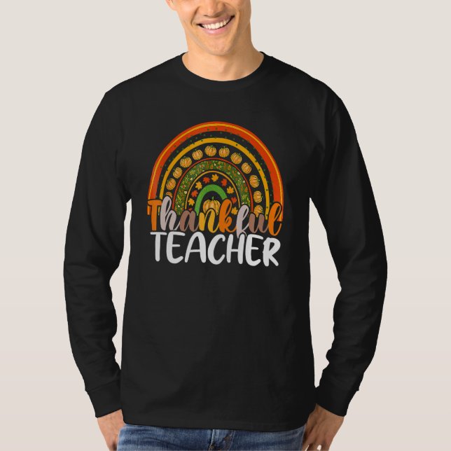 Camiseta Retro Thanksgiving Teacher Thankful Teacher Rainbo (Anverso)
