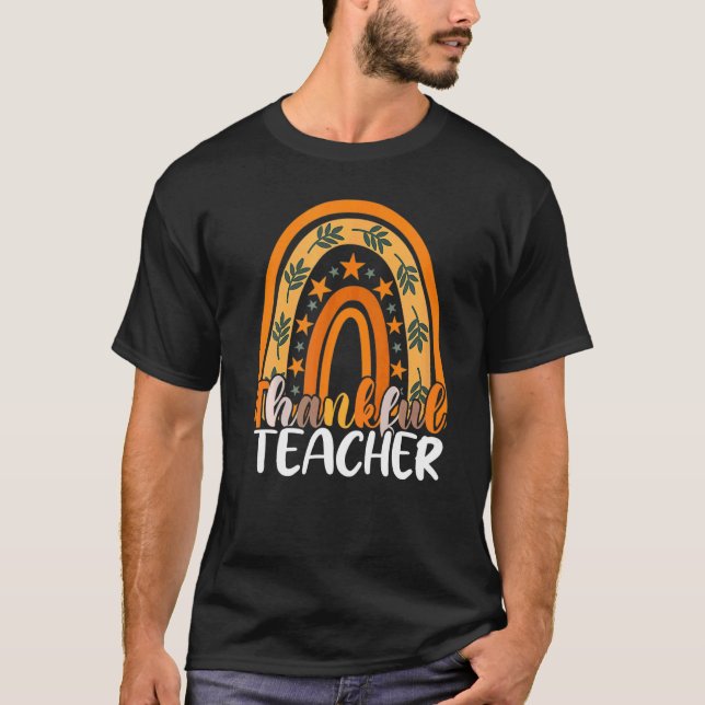 Camiseta Retro Thanksgiving Teacher Thankful Teacher Rainbo (Anverso)