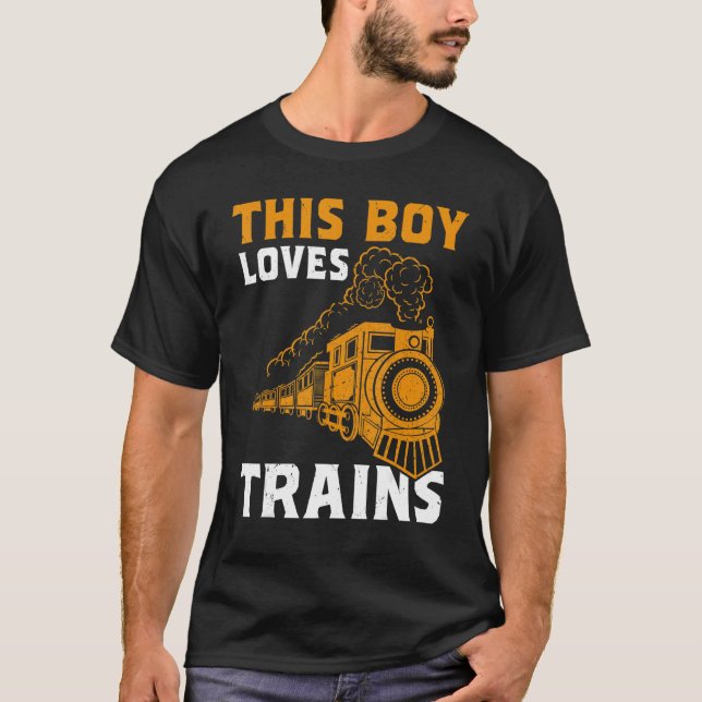 Camiseta Retro This Boy Loves Trains Locomotive Engineer Ki (Anverso)