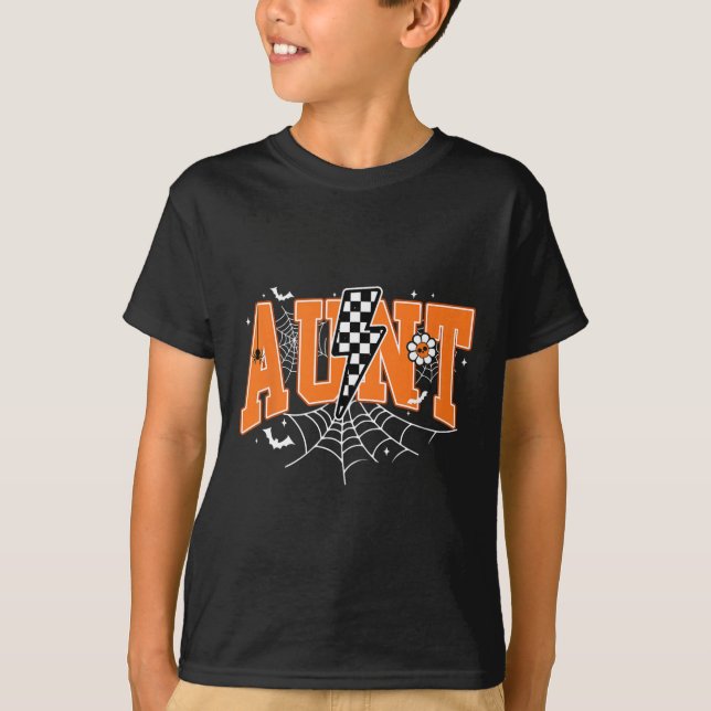 Camiseta Retro Tía Lightning Bolt Halloween Spider Web Fal (Anverso)