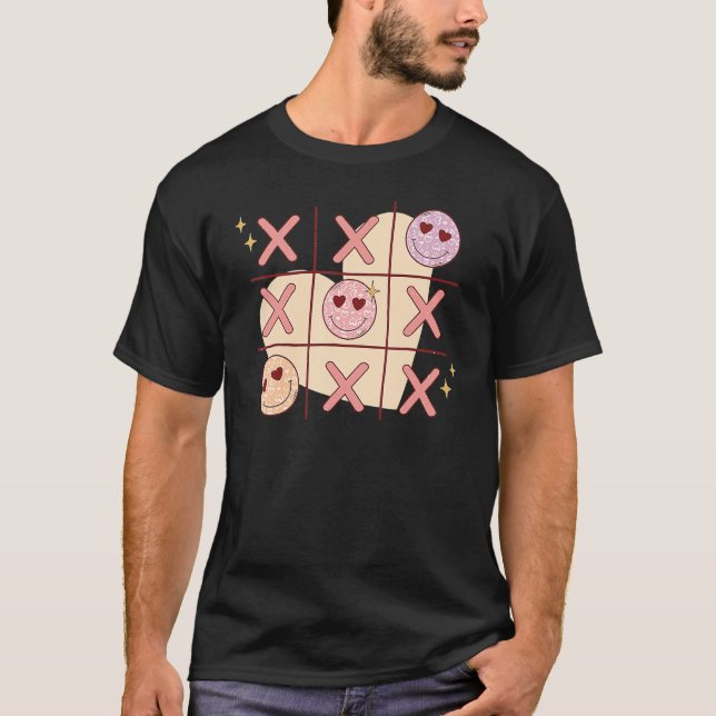 Camiseta Retro Tic Tac Toe Happy Face Heart Love Valentine (Anverso)