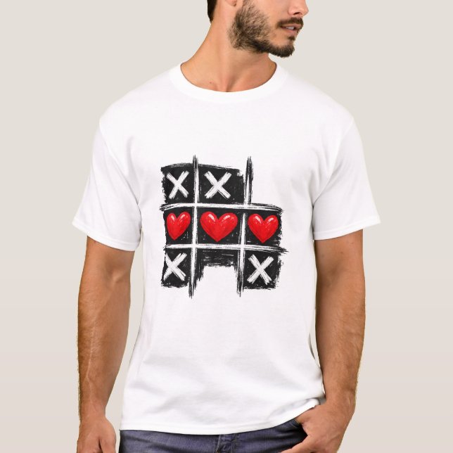 Camiseta Retro Tic Tac Toe Hearts Valentine's Day Game Art (Anverso)