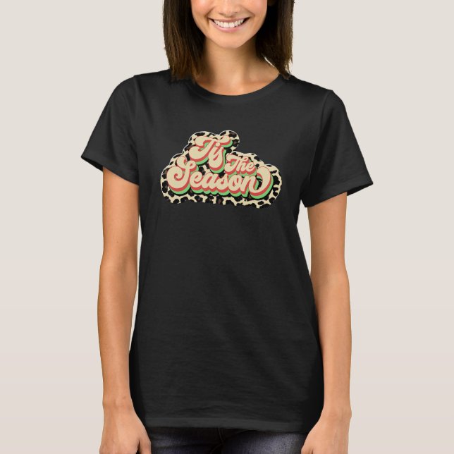 Camiseta Retro Tis The Season Leopard Merry Christmas Winte (Anverso)