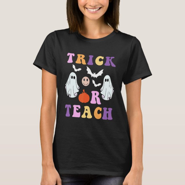 Camiseta Retro Trick Or Teach Ghost Teacher Halloween Costu (Anverso)
