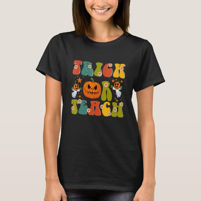 Camiseta Retro Trick Or Teach Ghost Teacher Halloween Costu (Anverso)
