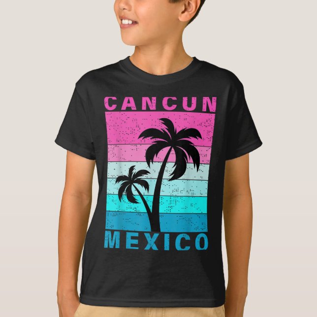 Camiseta Retro Tropical Sunset Cancun Beach Mexico Summer V (Anverso)