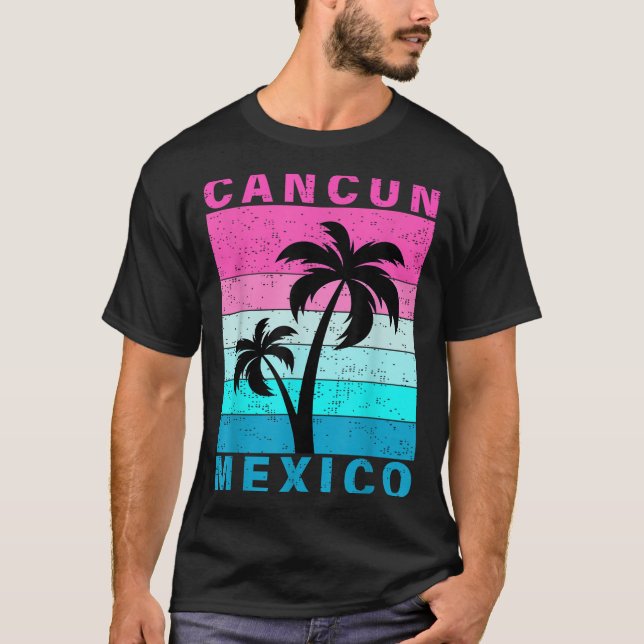 Camiseta Retro Tropical Sunset Cancun Beach Mexico Summer V (Anverso)
