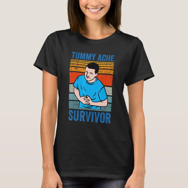 Camiseta Retro Tummy Ache Survivor   Stomachache IBS   Meme (Anverso)
