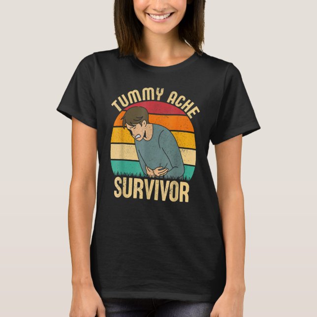 Camiseta Retro Tummy Ache Survivor Stomachache  Men Women (Anverso)