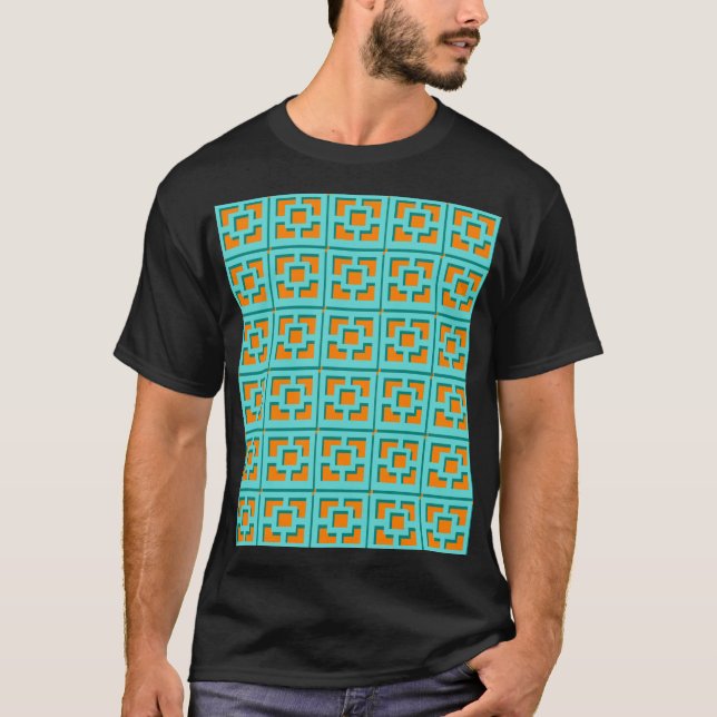 Camiseta retro turquesa y Naranja Trellis (Anverso)