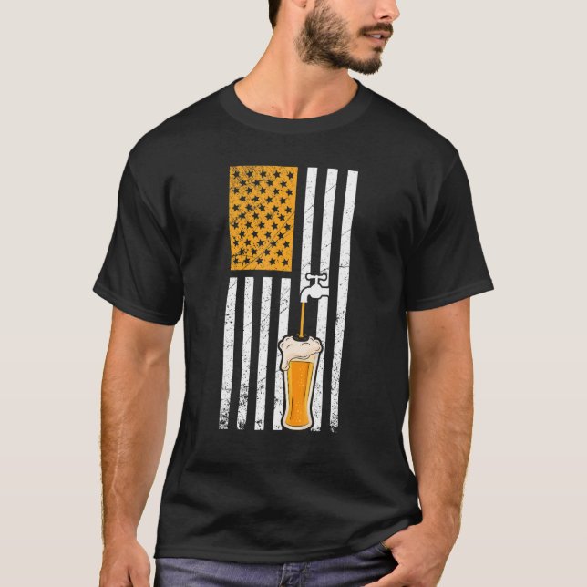 Camiseta Retro US Bandera Americana Beer Craft Brewer Bee (Anverso)