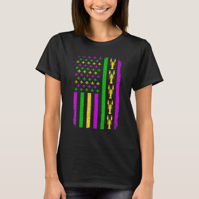 Camiseta Retro US Flag Mardi Gras Carnival American Flag Fe (Anverso)
