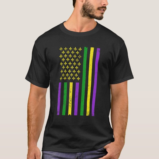 Camiseta Retro US Mardi Gras Flag Mardi Gras American Men W (Anverso)