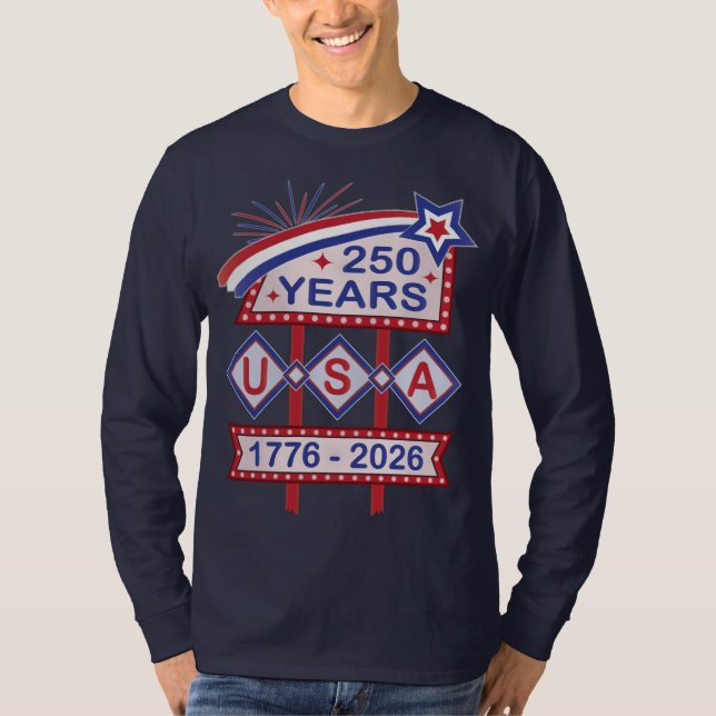 Camiseta Retro USA 250th Anniversary Marquee Sign 1776-2026 (Anverso)