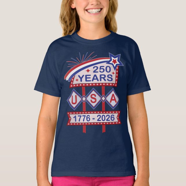 Camiseta Retro USA 250th Anniversary Marquee Sign 1776-2026 (Anverso)