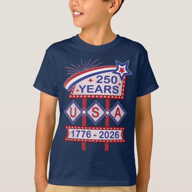 Camiseta Retro USA 250th Anniversary Marquee Sign 1776-2026 (Anverso)