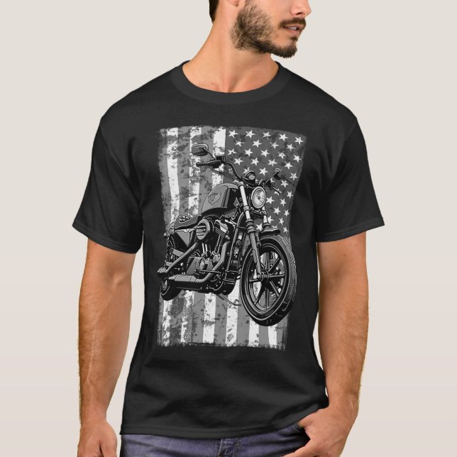Camiseta Retro USA American Flag Motorcycle Veteran Biker (Anverso)
