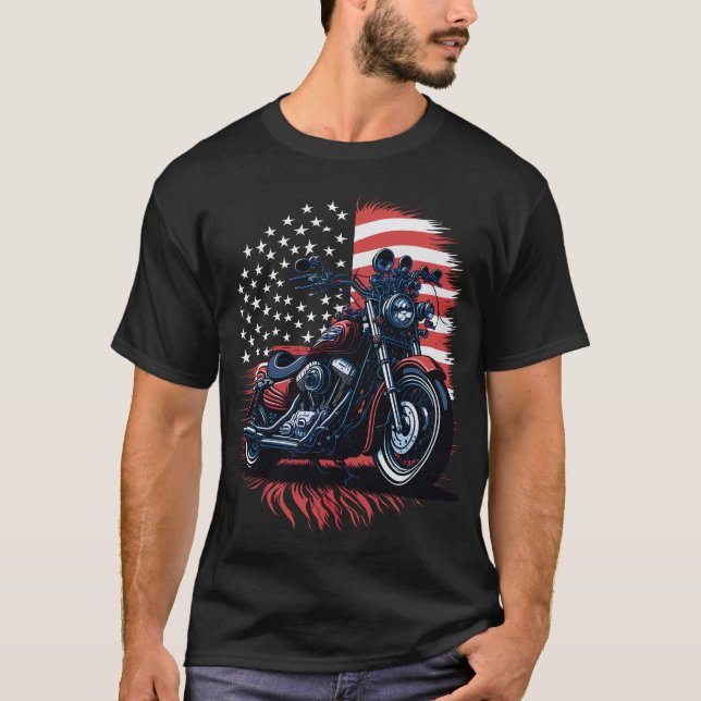 Camiseta Retro USA American Flag Motorcycle Veteran Biker (Anverso)