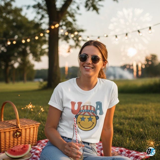 Camiseta Retro USA Smiley Face Bucket Hat Patriotic 4-July (Subido por el creador)