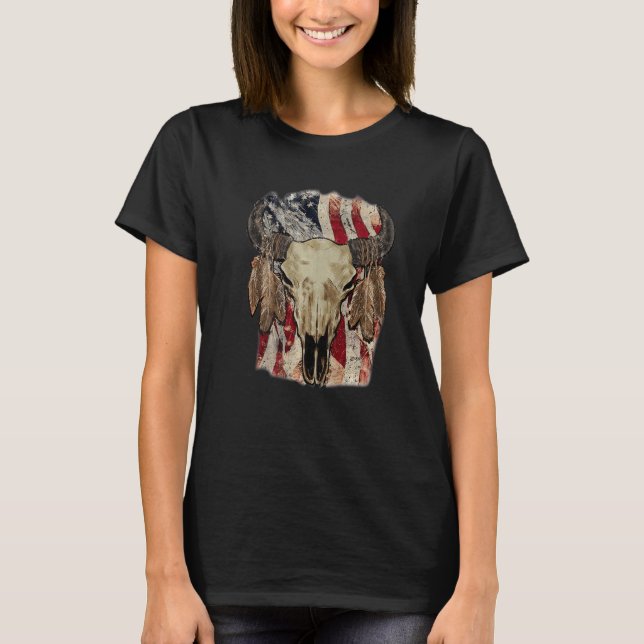 Camiseta Retro Uu Bandera Boho Skull Occidental Country Cow (Anverso)