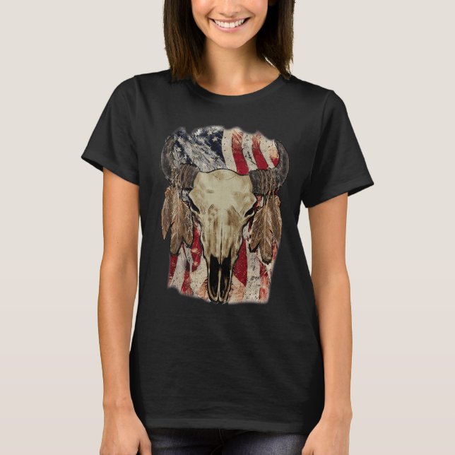 Camiseta Retro Uu Bandera Boho Skull Occidental Country Cow (Anverso)