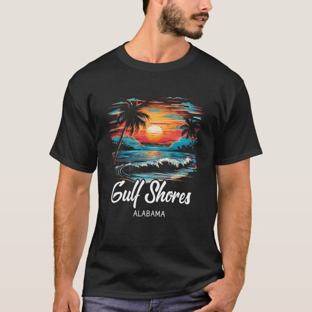 Camiseta Retro Vacaciones Familiares Sunset Alabama Golfo d (Anverso)