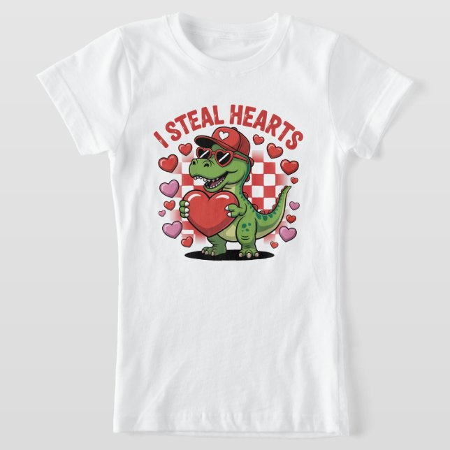 Camiseta Retro Valentine Dinosaur Holding Heart TEE, Cute I (Distribución)