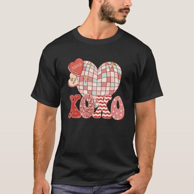 Camiseta Retro Valentine's Day XOXO Love Disco Heart Valent (Anverso)