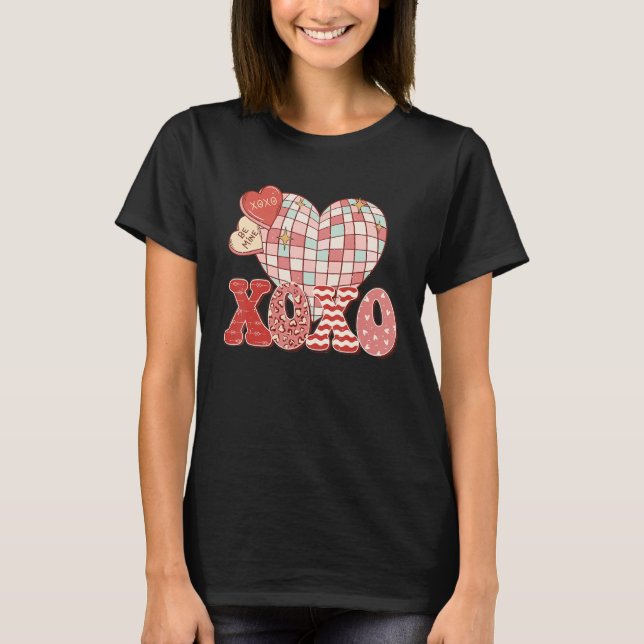 Camiseta Retro Valentine's Day XOXO Love Disco Heart Valent (Anverso)