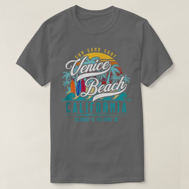 Camiseta Retro Venice Beach California Sun Surf Palm T (Diseño del anverso)