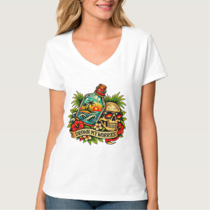 Camiseta Retro Verano Calavera Mensaje en una Botella Playa